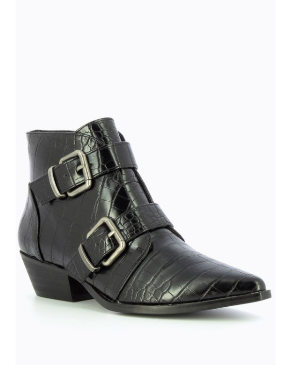 Bottines noires effet croco à double boucle - Vanessa Wu