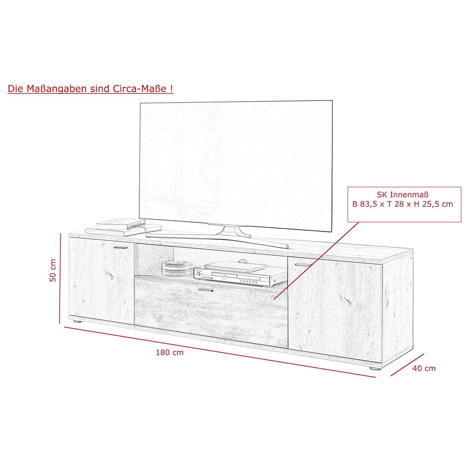 TV-Lowboard - Artisan Eiche-Burned Wood - 180 cm breit