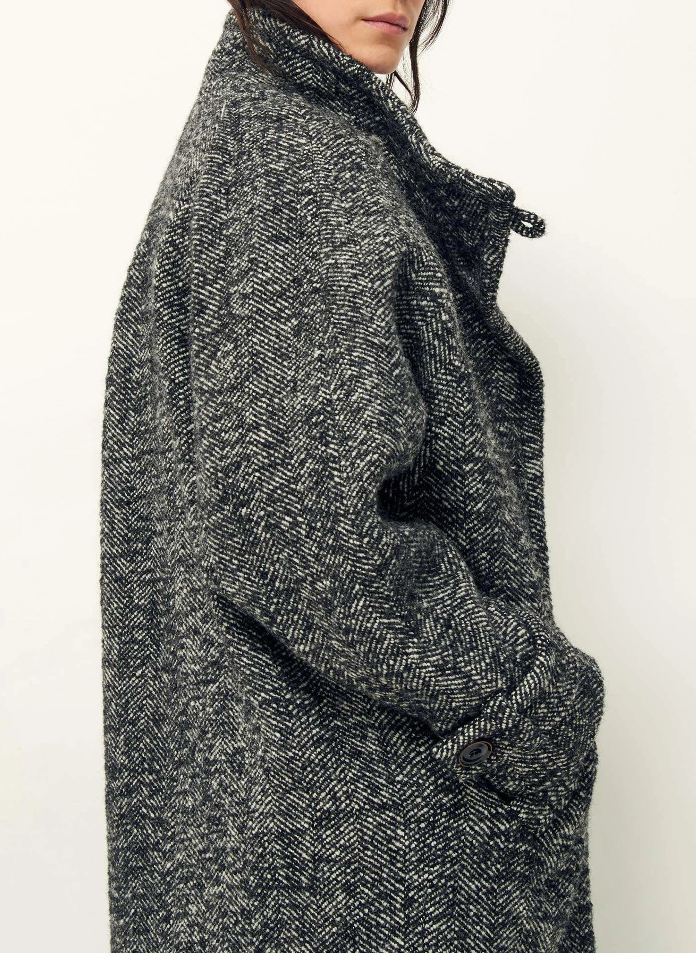 BLEECKER STREET - Manteau col montant en laine mélangée | Noir