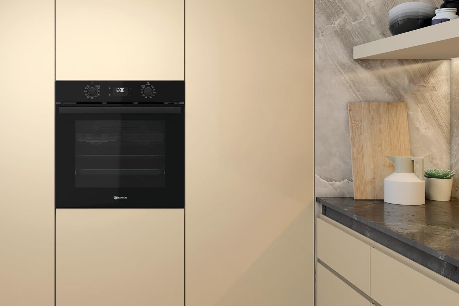 Bauknecht BBA285PU1ZK Einbau-Backofen 71 Liter, Multifunktionsofen mit 12 Funktionen, Power Heißluft, Flexi Clean, versenkbare Knebel, schwarzes Glas