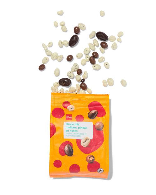 mix de raisins secs, cacahuètes et noix au chocolat 150g