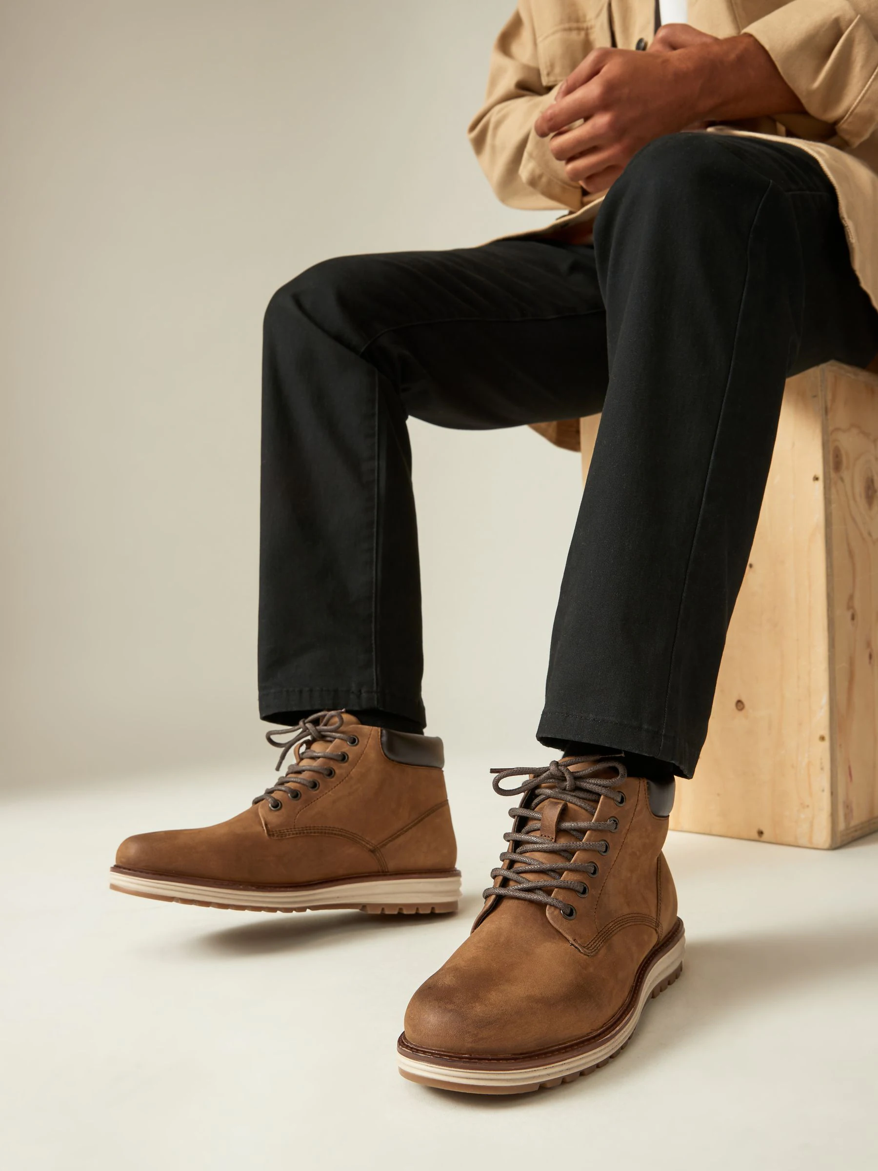 Lichtbruin/bruin - Leren hoge schoenen