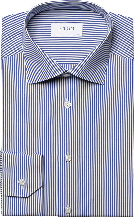 ETON Contemporary Fit Dark Blue Bengal Striped Elevated Poplin Shirt Mørkeblå