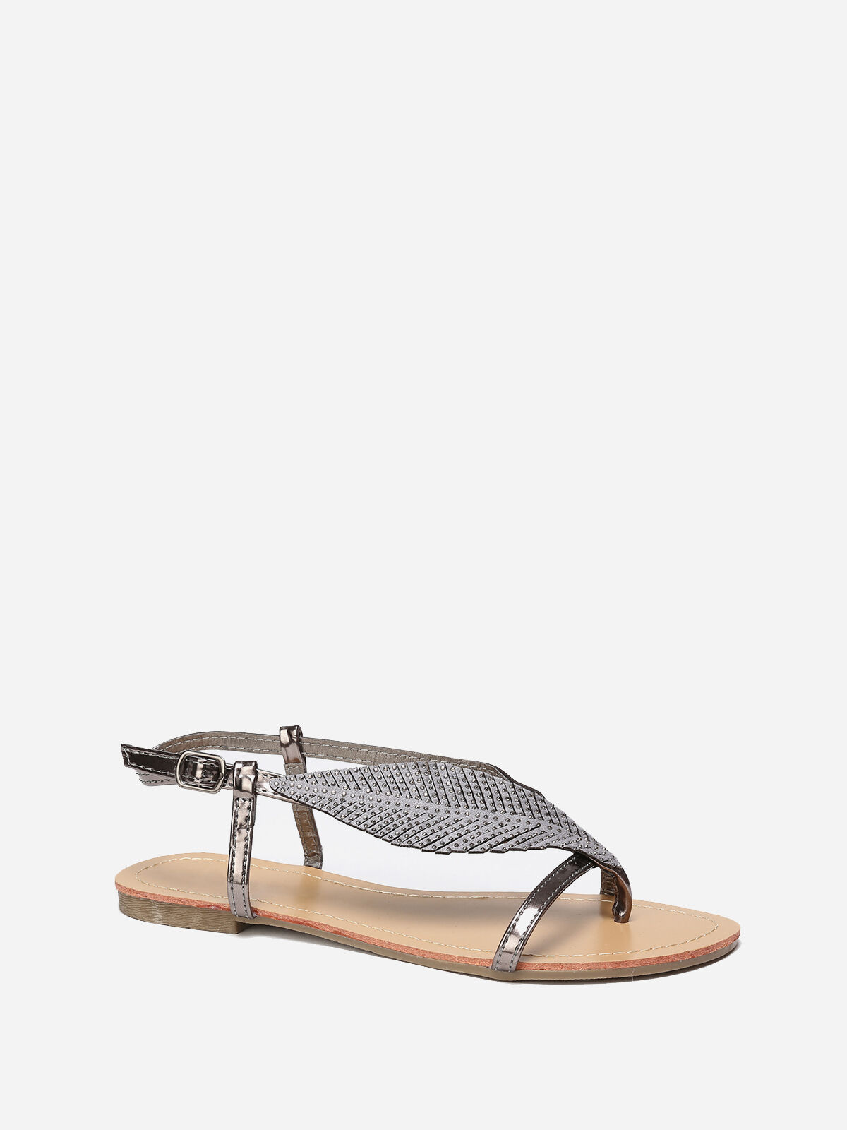 Nu-pieds à feuille en strass grandes tailles- Gris métallisé