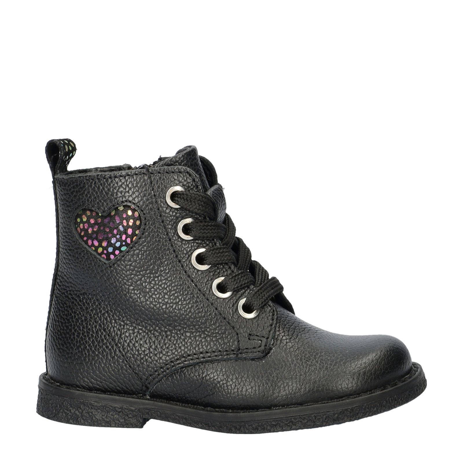 Nelson Kids leren veterboots zwart