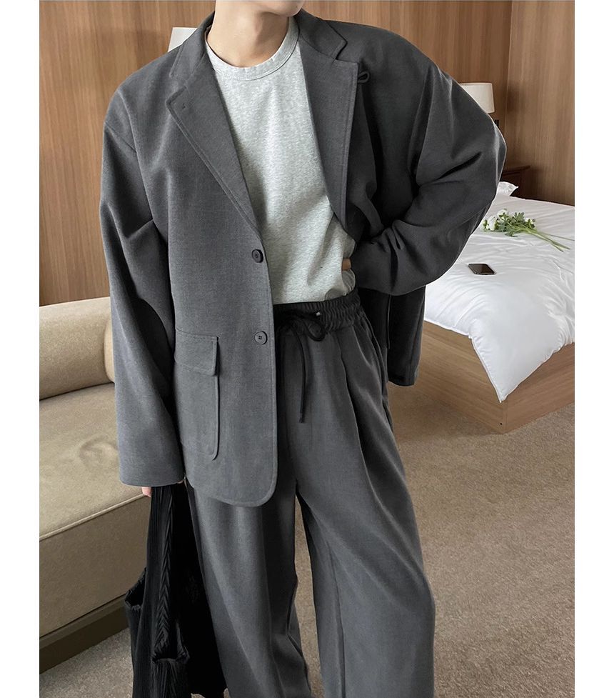 Omozando - Effen enkelrijs blazer / Mid-rise losse broek