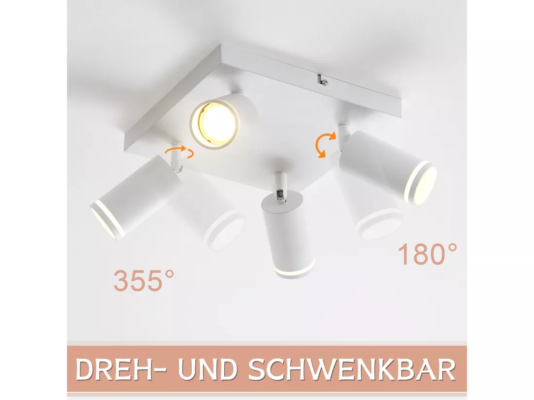 NETTLIFE Spot de plafond blanc 4 ampoules moderne spot GU10 spots orientable intérieur métal