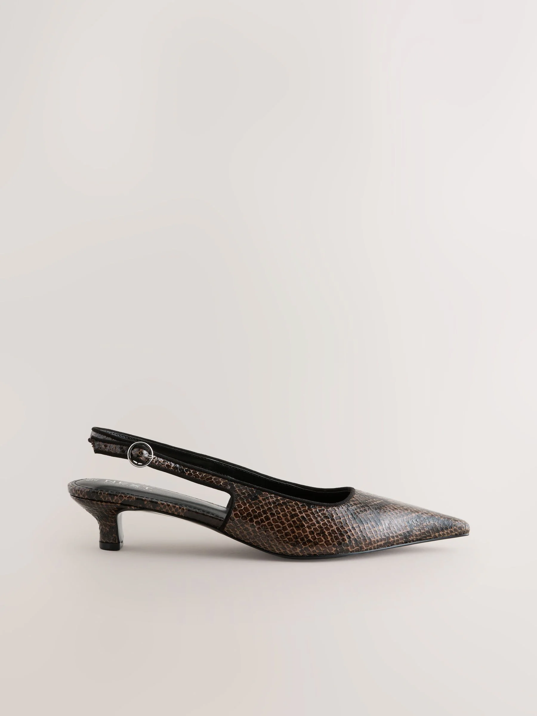 Chocoladebruin Slang - Point Toe Low Slingback Kitten Heels