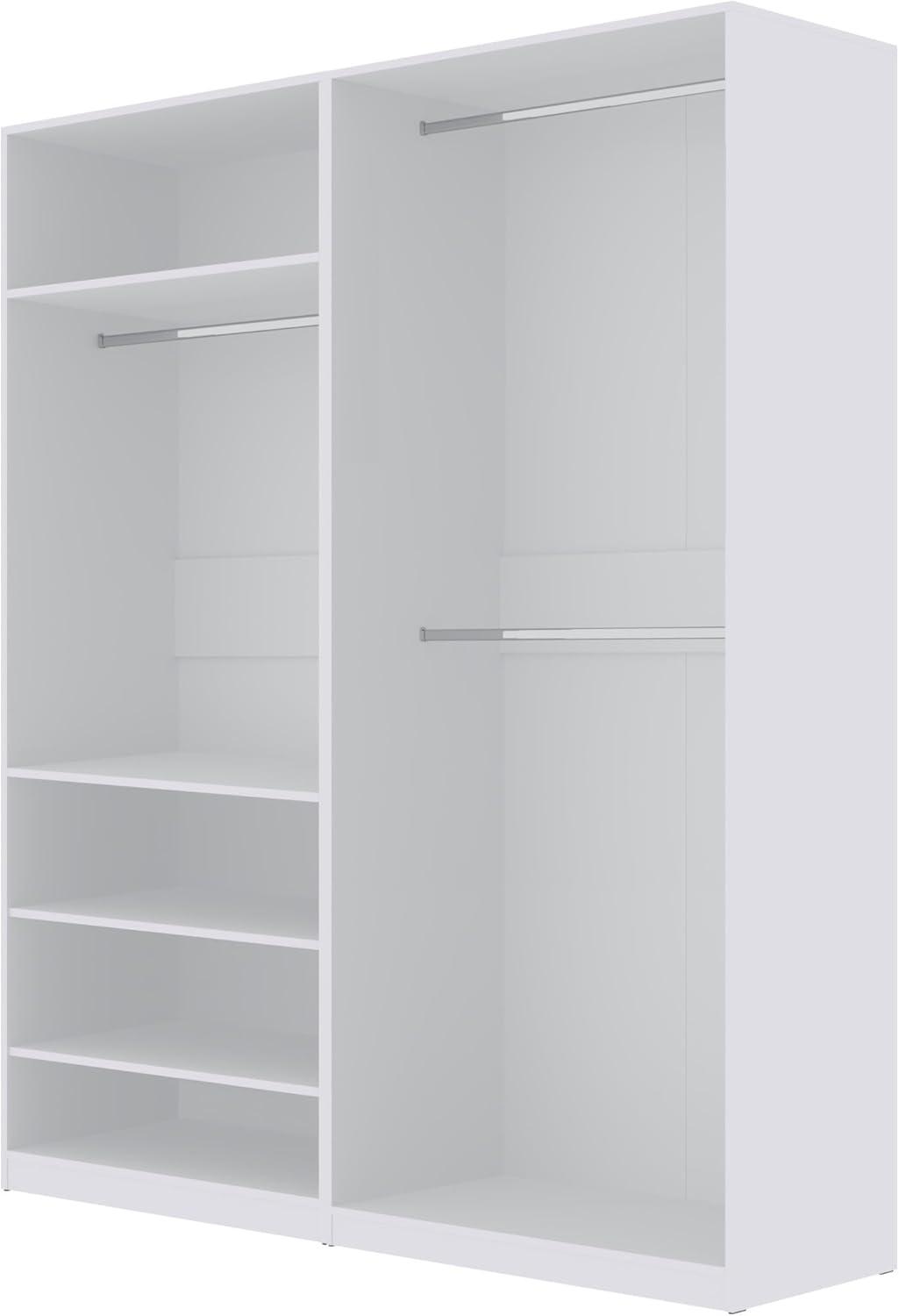 Marmex Garderobenschrank-Set TRES K, Hochschrank ohne Türen für das Schlafzimmer, Kleiderschrank mit Kleiderstangen, Einlegeböden für Kleidung, Schuhe 180x206x51 (weiß)