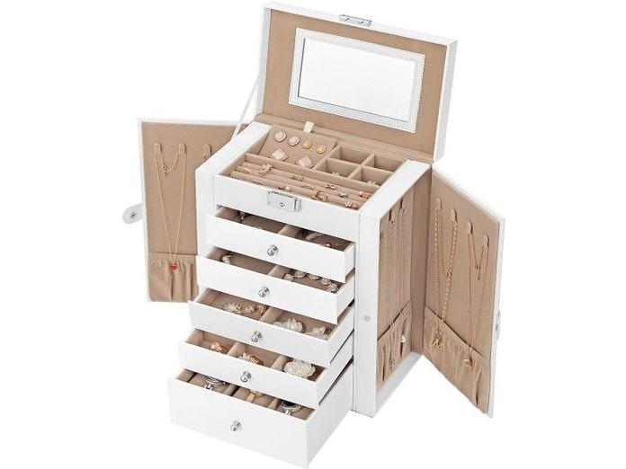 Songmics Schmuckschatulle 15.5 cm, Weiss Schmuck-Organizer