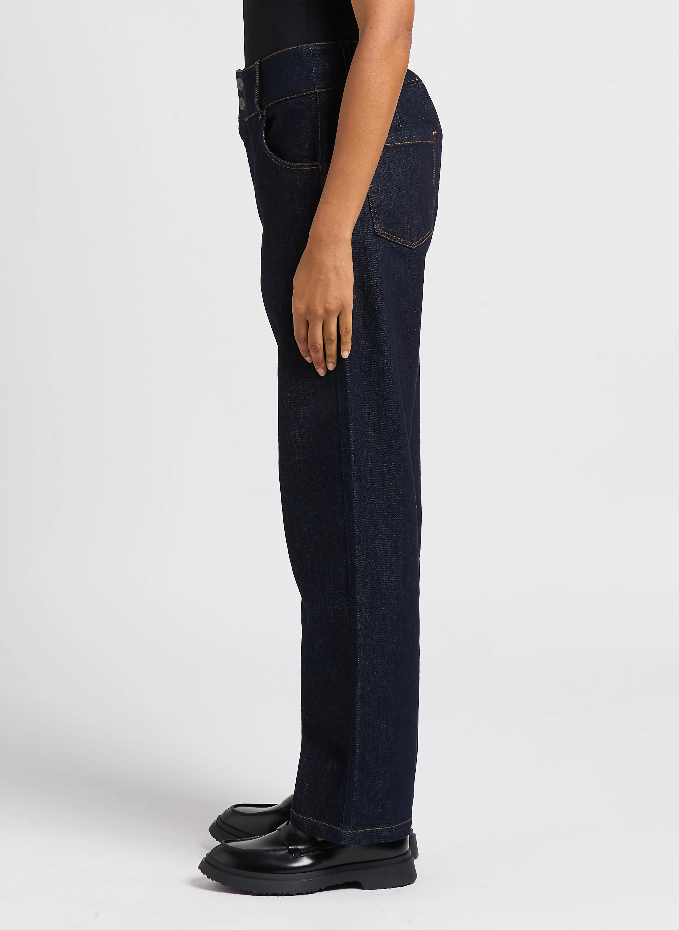 LE JILL - Jean large taille haute en coton stretch| Bleu