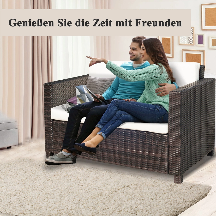 Outsunny Rattan Sofa mit Sitzkissen braun, weiß