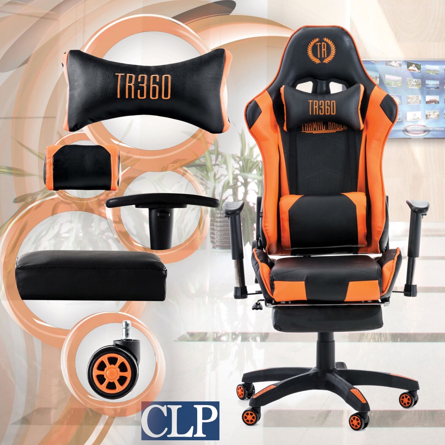 TPFLiving Racing Bürostuhl Turbine mit Fußablage Schwarz/Blau