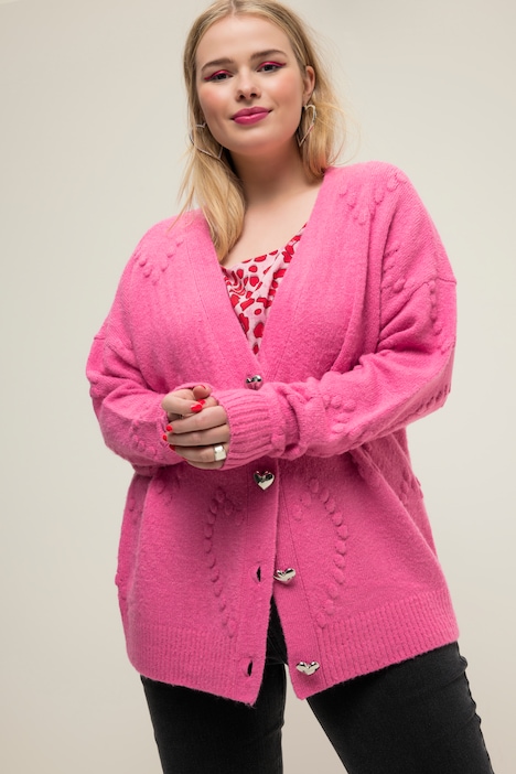 Strickjacke, oversized, Heart-Muster, V-Ausschnitt