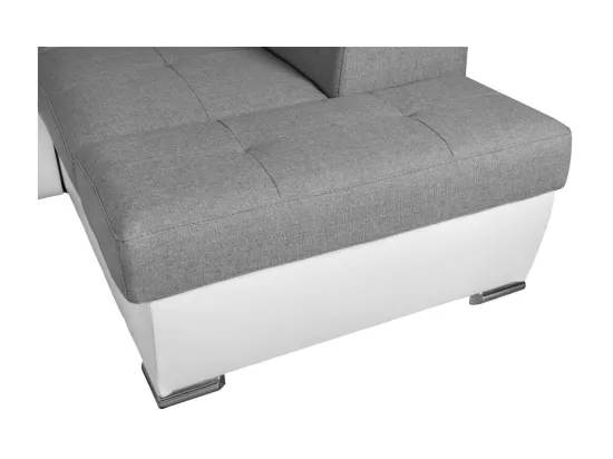 Canapé d'Angle Panoramique 6 Places Paola Convertible en Simili/Tissu Avec Coffres - Blanc/Gris - L322 x P196 x H76cm - Loungitude