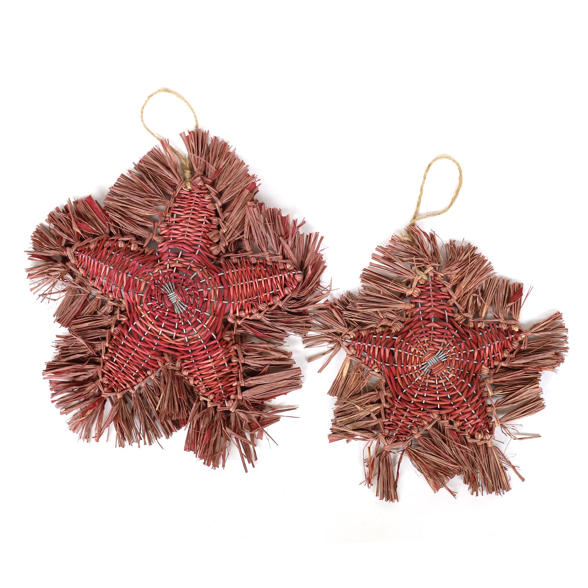 Anhänger 'Shine' aus Weide und Raffia, rot, Ø 28 cm, L 5 cm von fischer's lagerhaus