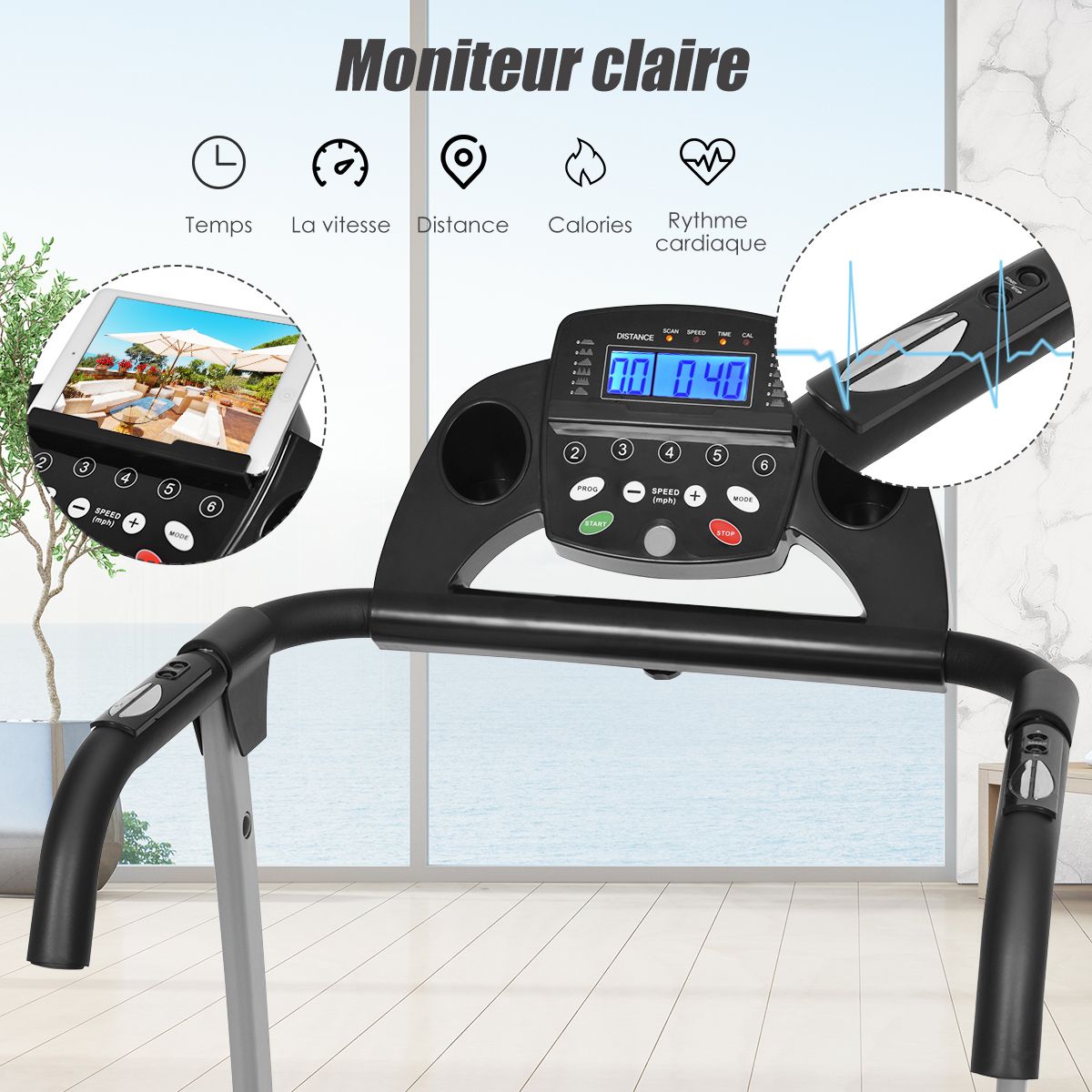 Tapis de Course Électrique Pliable avec Écran et Moniteur de Fréquence Cardiaque avec Vitesse de 1 à 10 km/h et 12 Programmes Noir - Lidl-Manfred