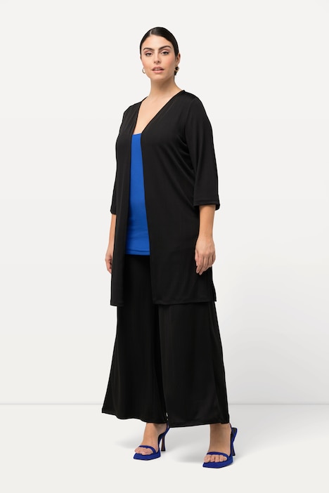 Longjacke, Rippjersey, offene Form, V-Ausschnitt