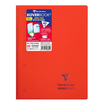 Clairefontaine Koverbook - Bloc de cours agrafé A4+ - 160 pages détachables perforées - petits carreaux (5x5 mm) - disponible dans différentes couleurs