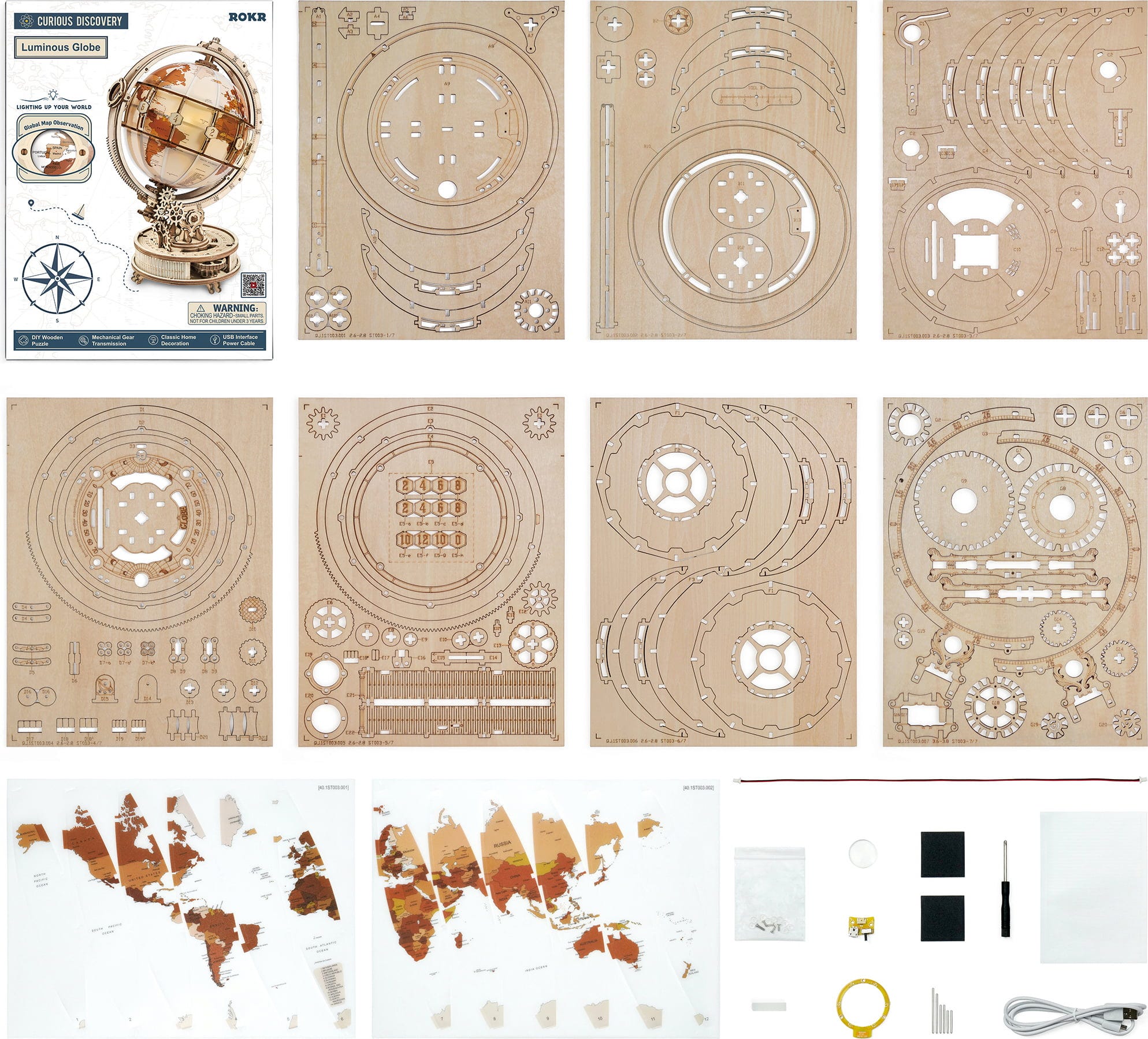 ROKR  Luminous Globe    3D Holzpuzzle: Eine Welt aus Licht, Holz und Zeit