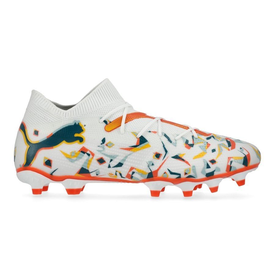 PUMA Future 7 Match FG/AG NJR Creativity - Blanc/Ocean Tropic/Turquoise Surf/Hot Heat/Sun Stream ÉDITION LIMITÉE