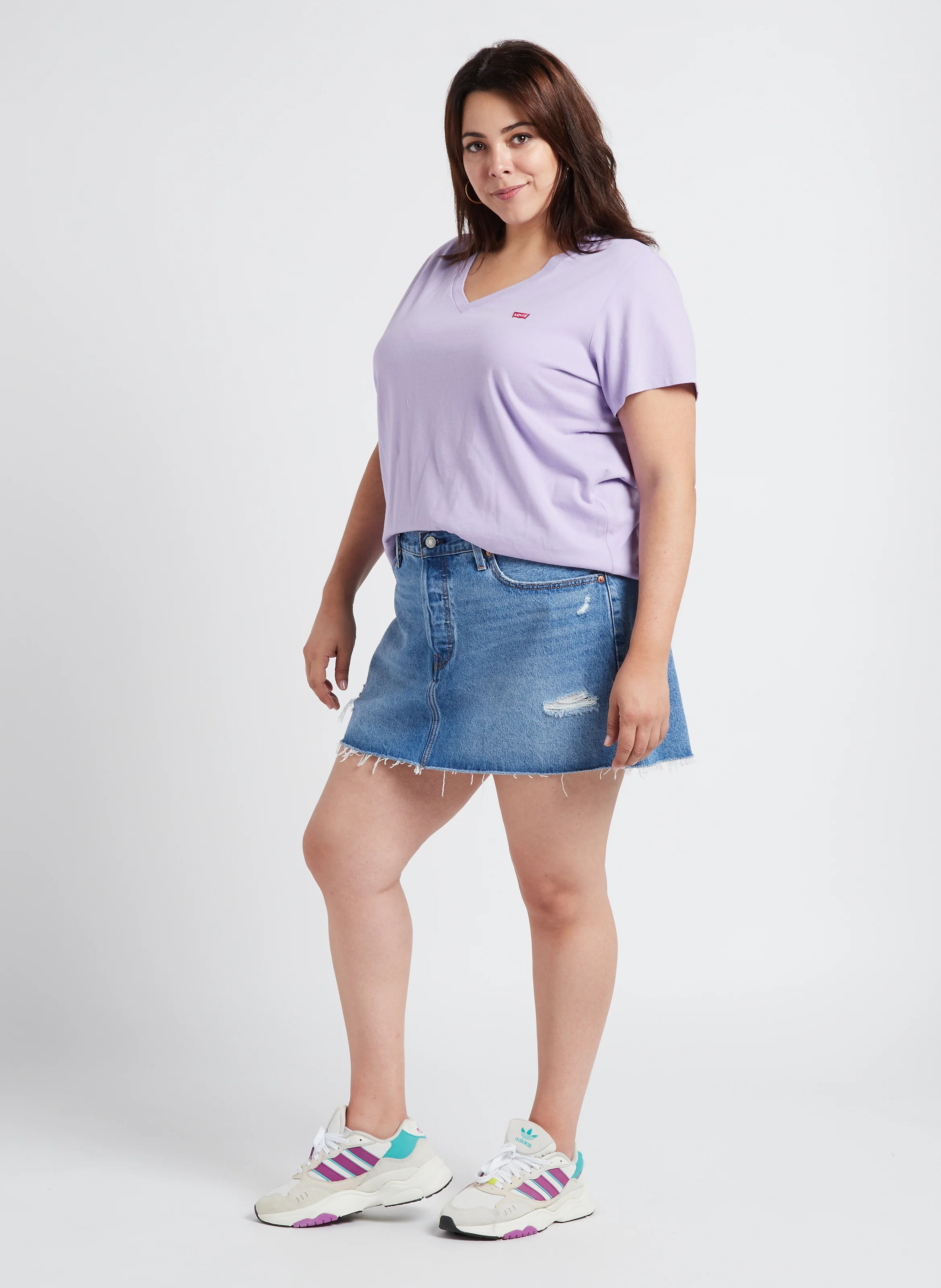 PL V NECK TEE - Tee-shirt col V en coton | Violet