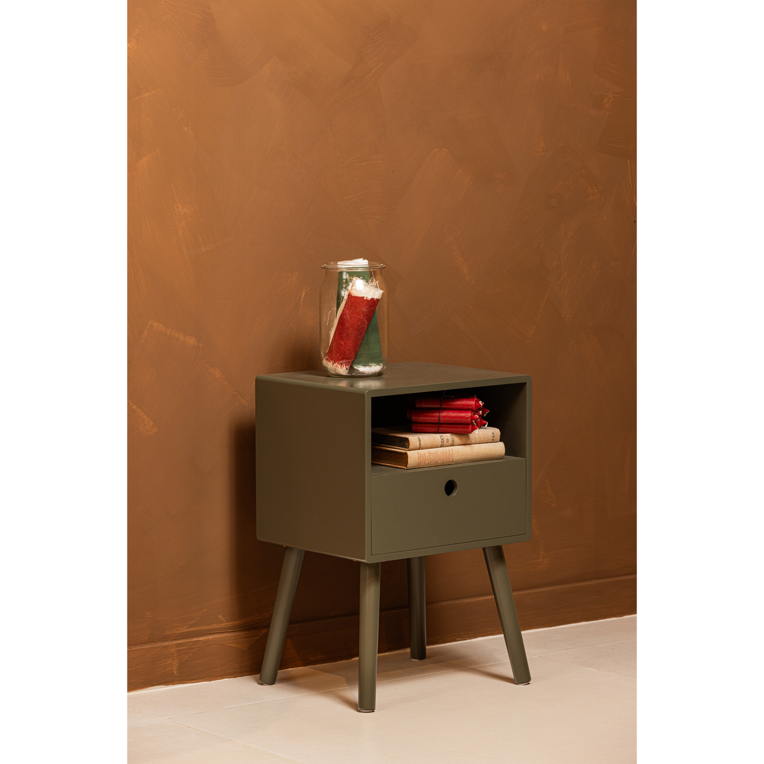WOOOD Ozzy Nachtkastje Hout Warm Groen 53x36x30