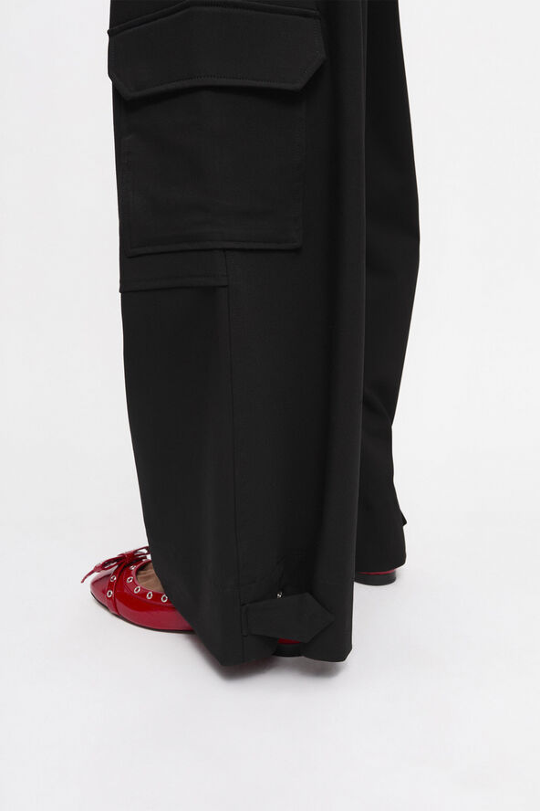Ganni Solid Twill Suiting Cargo Pants Black