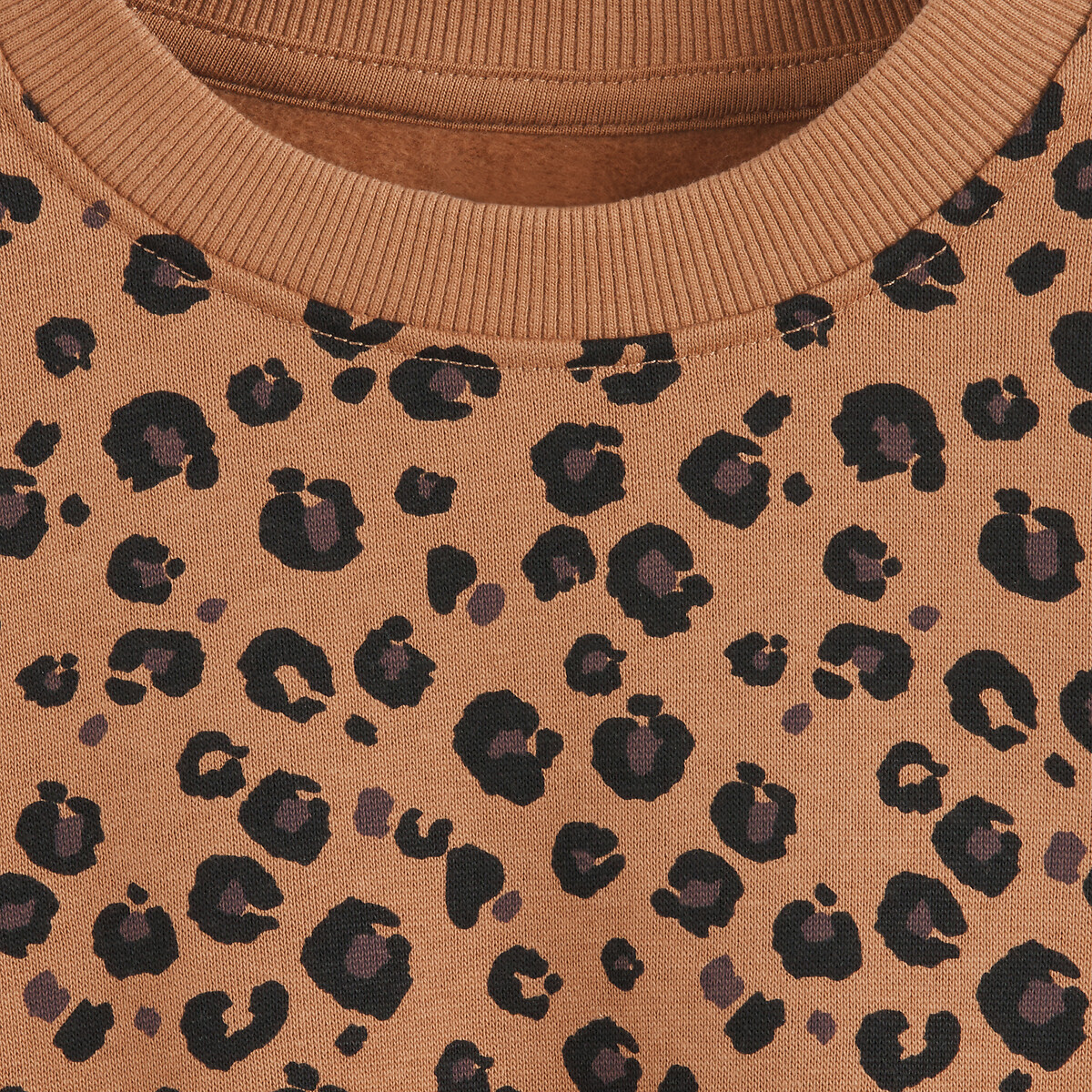 COLEÇÕES LA REDOUTE<br>Suéter com gola redonda e estampa de leopardo, em fleece
