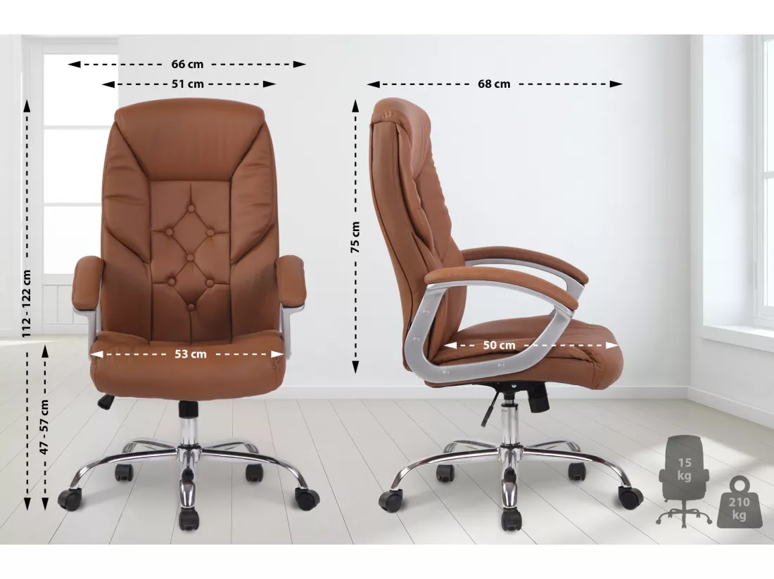 Chaise de bureau - Similicuir & Métal chromé - Marron clair - XXL Rodeo