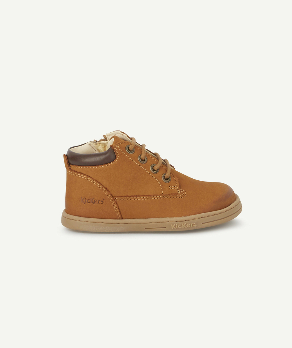 KICKERSBOTTINES EN CUIR CAMEL ET MARRON AVEC LACET BÉBÉ