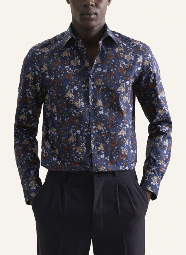 Seidensticker Business Shirt Slim Long sleeve Kent-Collar Print Brown