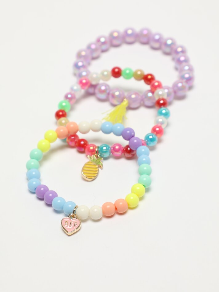 Pacote com 3 pulseiras elásticas com contas - Cores variadas