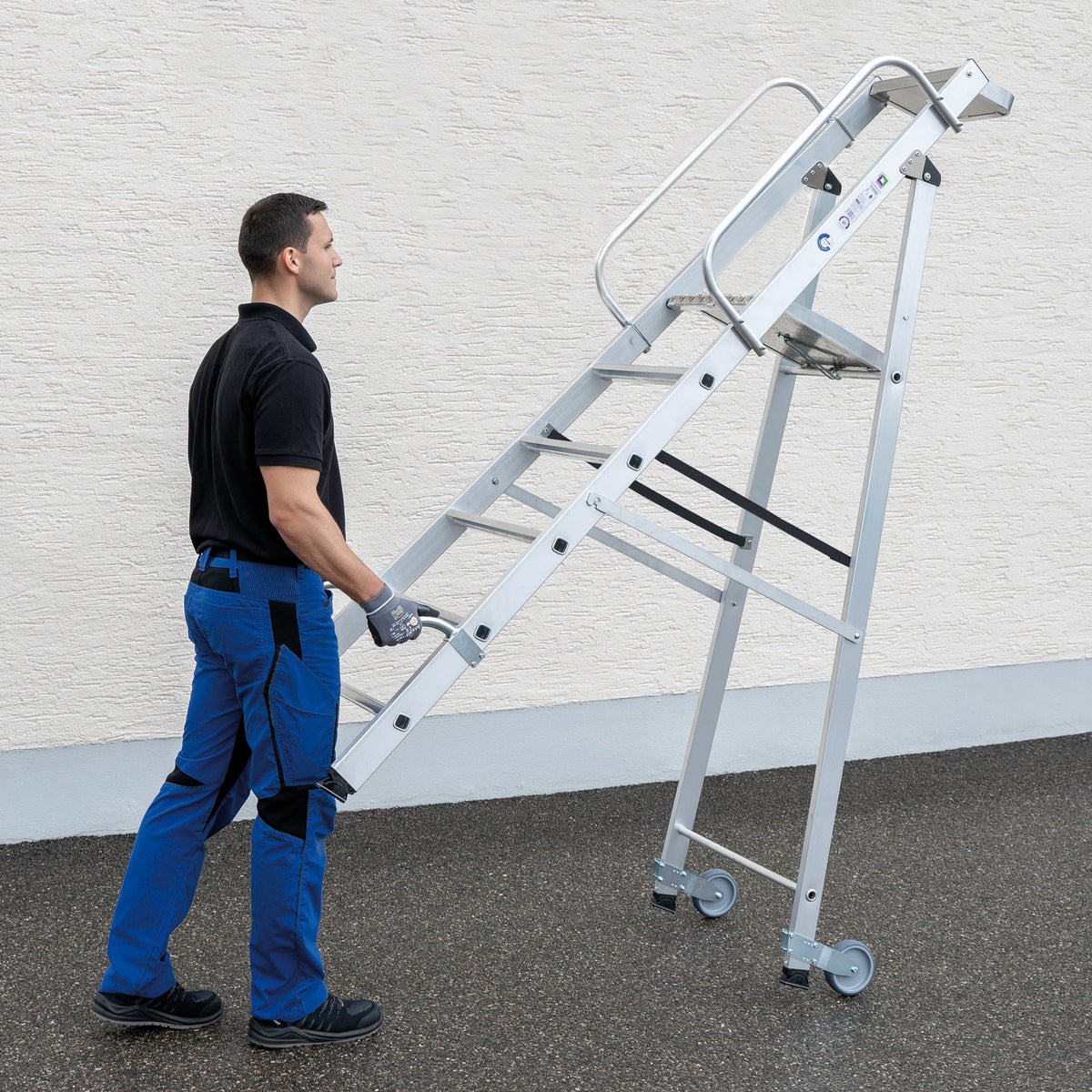 MUNK Aluminium Trapladder met Wielen en Handvat, 5 Treden