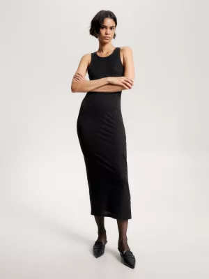 Vestido midi metálico sem mangas e de corte justo