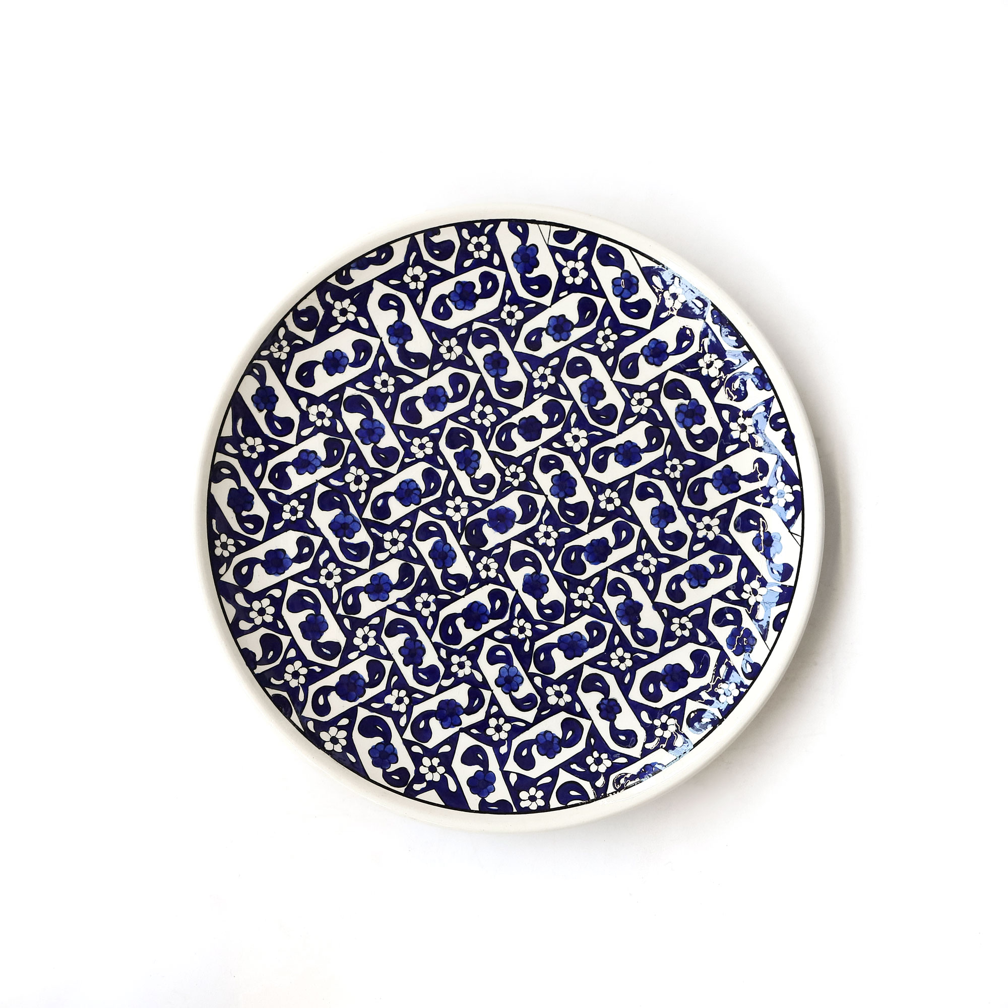 Wandteller 'Blumengewebe', handbemalt, blau-weiß, Ø 30 cm, H 3 cm von fischer's lagerhaus
