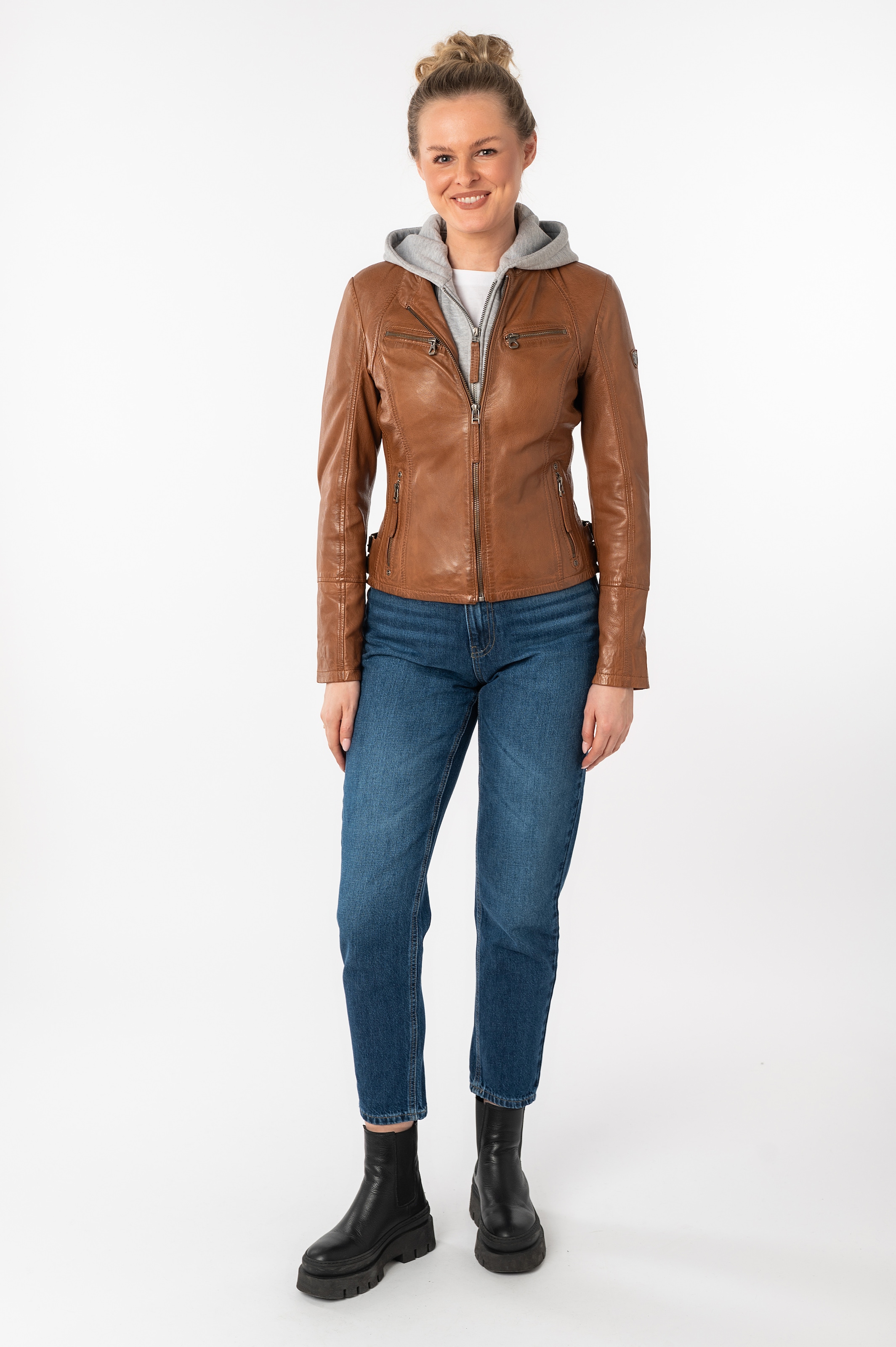 Mauritius Lederjacke »NOLA« mit Kapuze Two-in-One Style - mit abnehmbarer Jersey-Kapuze