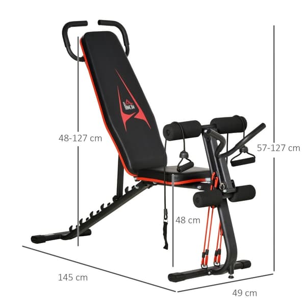 Vektbenk Justerbar Treningsbenk Med Elastisk Tau Sittebenk 6 Nivåer Ryggstøttegradientvekt Opp Til 150 Kg 145 X 49 X 57-127 Cm