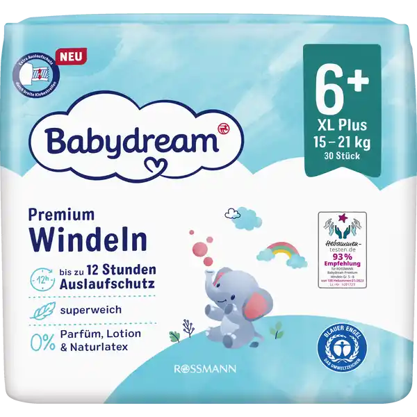 Premium Windeln Größe 6+ XL+, 30 Stück, 15-21 kg