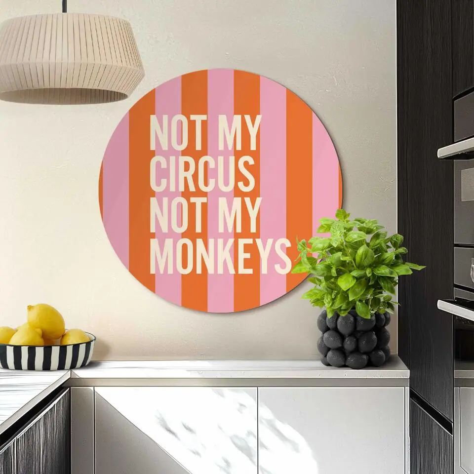 Glasschilderij Niet mijn circus - Ø 70cm - Oranje
