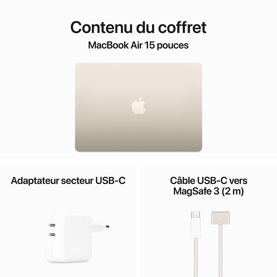 Apple MacBook Air M3 15 pouces (2024) Lumière stellaire 8Go/512 Go (MRYT3FN/A)