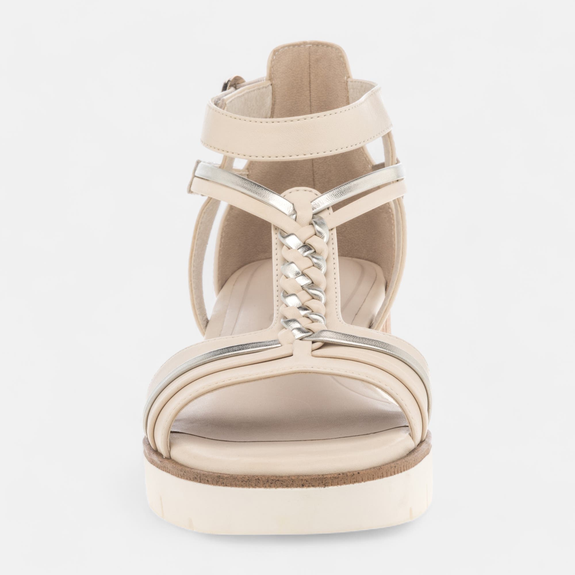 Sandales à talon compensé Femme en cuir beige