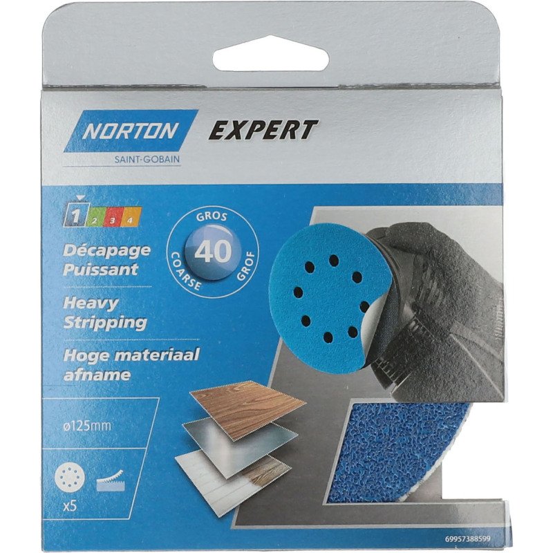 Disque décapant Norton multi-usages Ø 125 mm - Grain 40 - Lot de 5