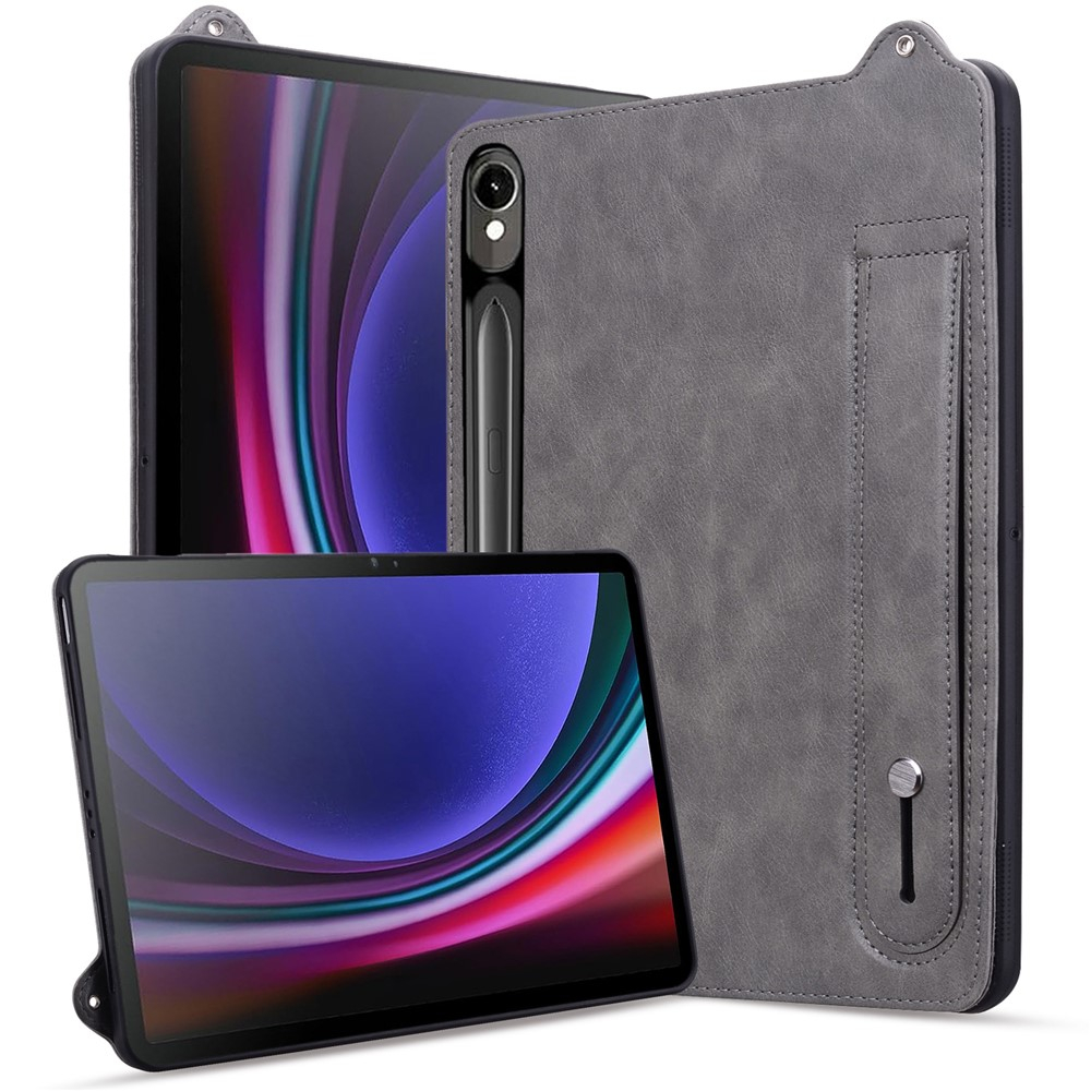 Samsung Galaxy Tab S10 FE / S9 / S9 FE / S8 / S7 Leder Hülle mit Handschlaufe - Grau