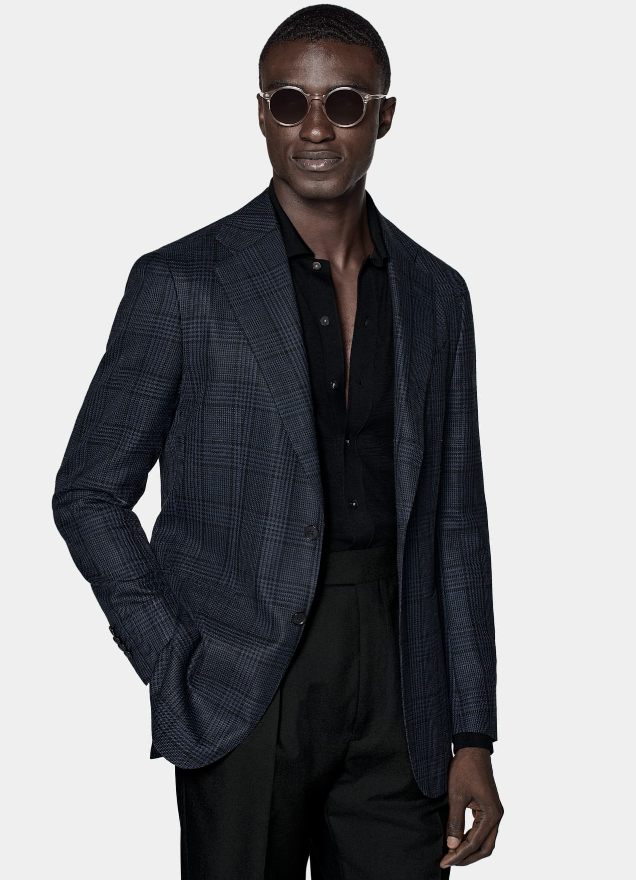 Blazer Havana coupe Tailored bleu marine à carreaux