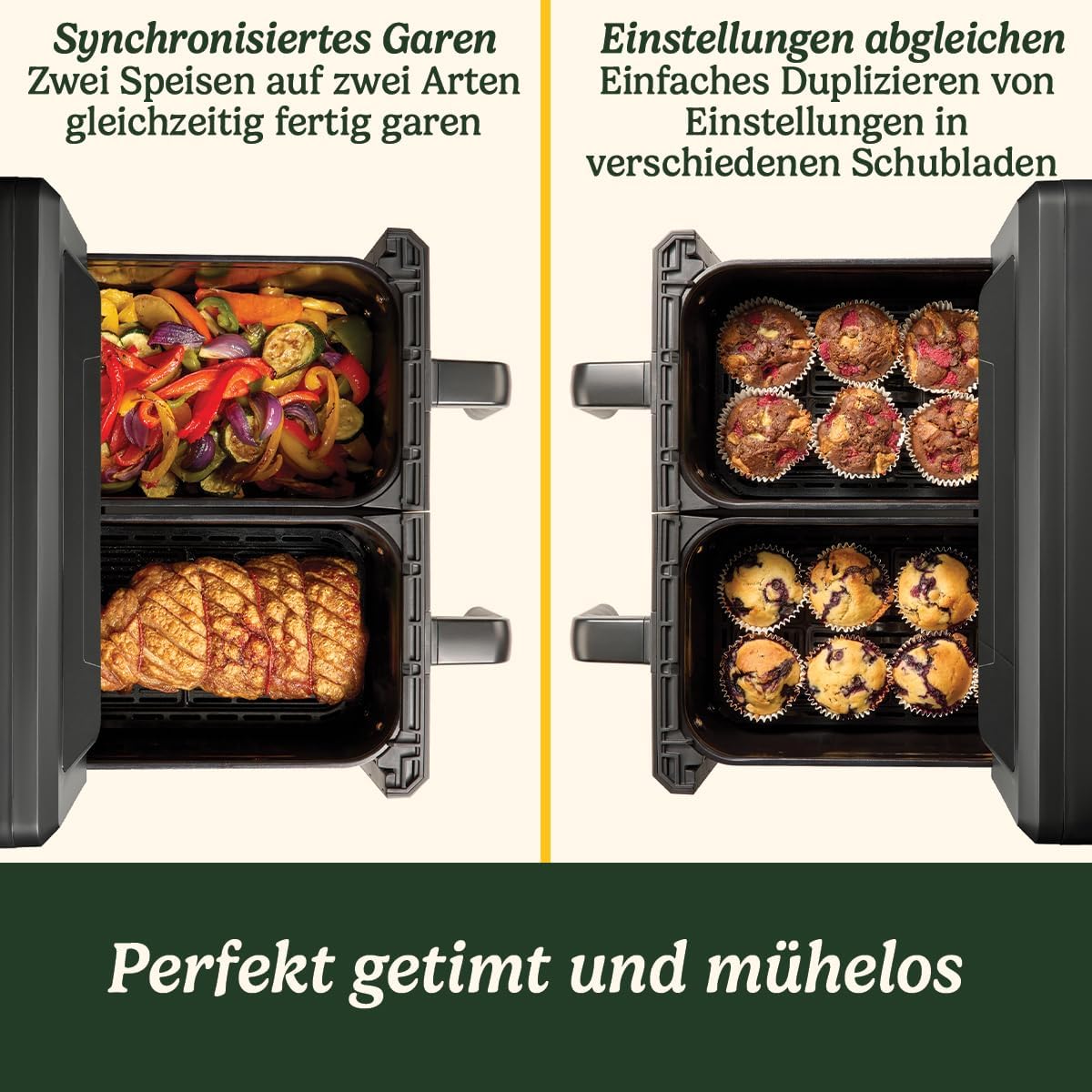 Cuisinart XXL 10.4L Zweizonen-Heißluftfritteuse| PFAS Frei | Chemiekalien frei,| Braten, Grillen, Backen, Dehydrieren und Warmhalten | 2 kammern| 2 x 5.2L - 8+ portionen| Spülmaschinenfeste Teile