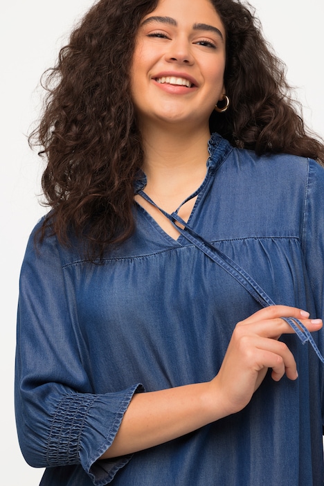 Lyocell-Kleid, Jeansoptik, Tunika-Ausschnitt, 3/4-Arm