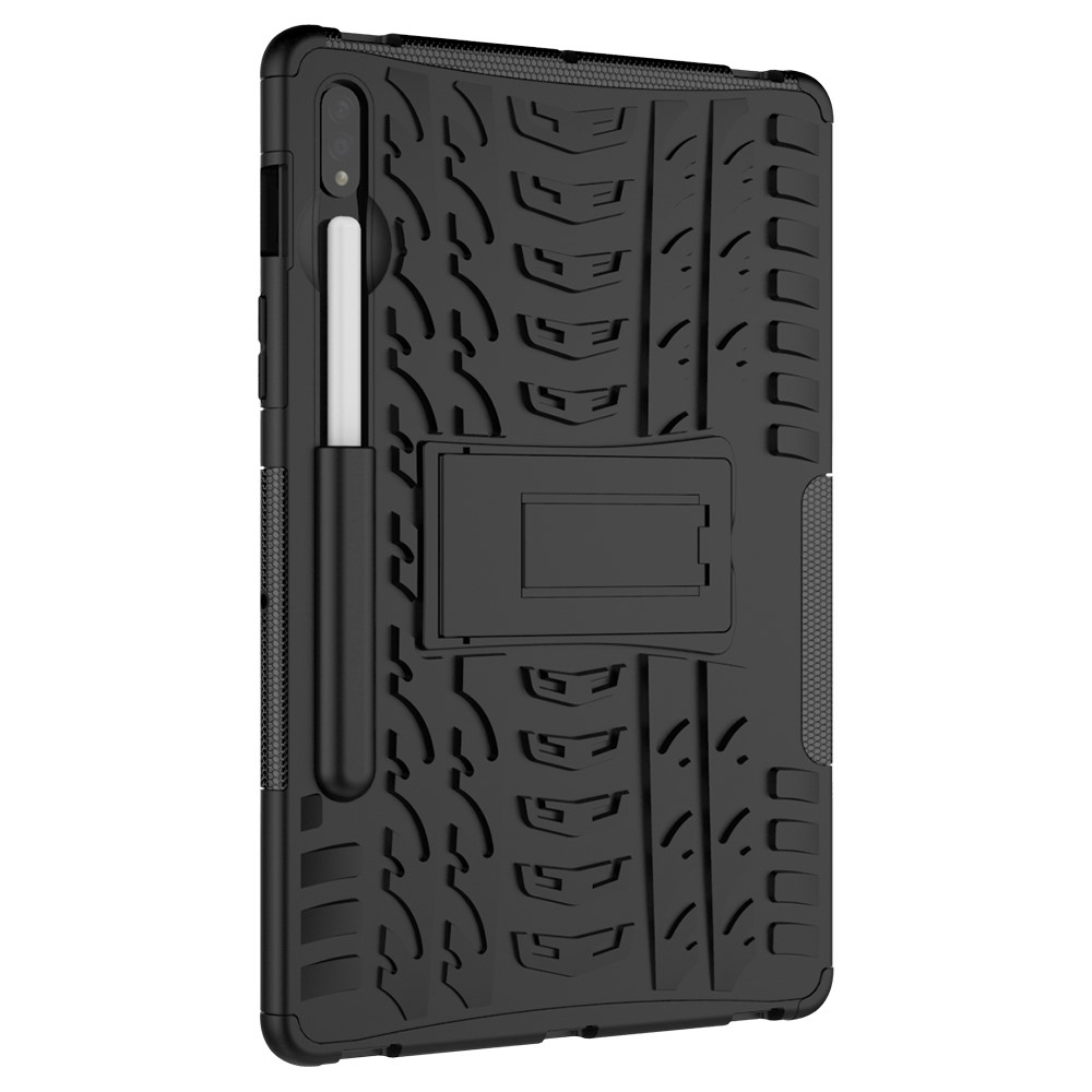 Samsung Galaxy Tab S9 / Tab S8 / Tab S7 Hybrid Outdoor Gummi Case Hülle mit Aufsteller   S-Pen Halterung - Schwarz