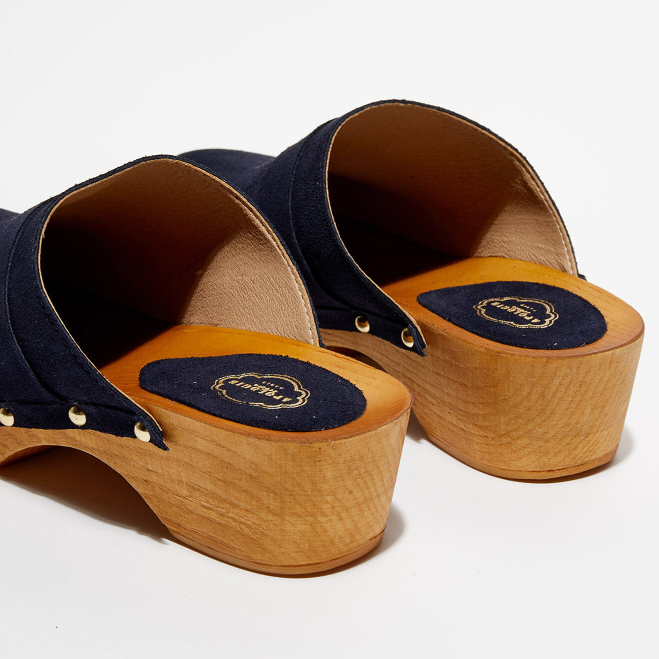 Apologie Studio Sabots en Velours de Cuir Sofia marine - Talon 5 cm