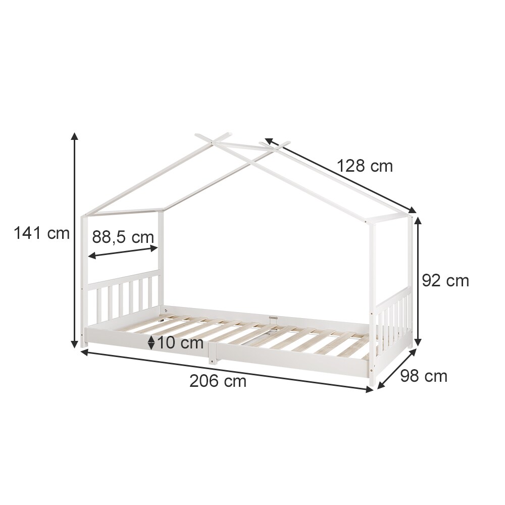 Vitalispa Kinderbett Bettenhaus Einzelbett Fredericke Weiß 200 x 90 cm modern Kinderzimmer Bett Lattenrost Rausfallschutz